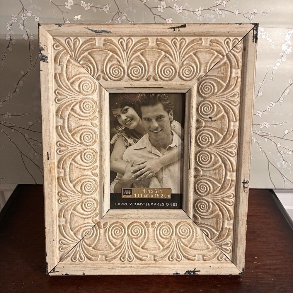 Distressed Farmhouse Picture Frame For 5”x7” Photo. On Table Style Measures 9x11